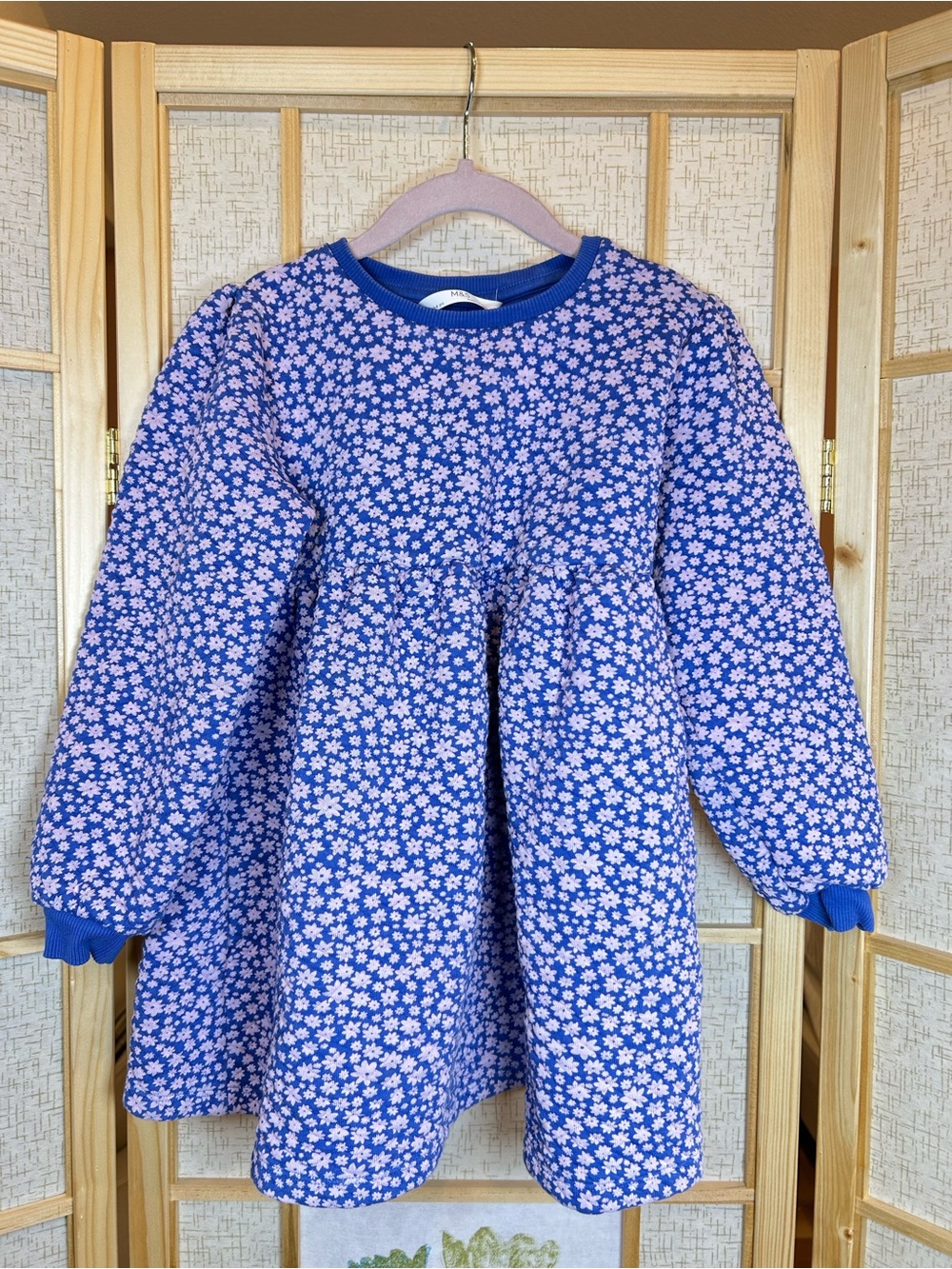 Marks and Spencer Kids Blue Floral Long-Sleeve Sweatshirt Dress